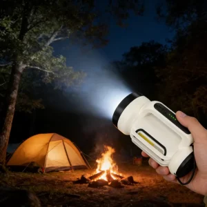 Handheld Portable Type C Rechargeable Long Distance Led Searchlight with Side Camping Light and Power Bank