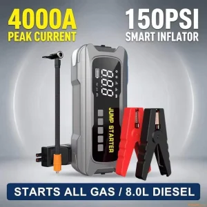 Heavy Duty Jump Starter with Air Pump 150PSI Double Tire Inflator Car Battery Booster Jumper Starter for Car