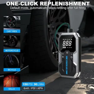 Heavy Duty Powerful Jump Starter Air Pump 8000-12000mAh Power Bank Tire Inflator 2500A Peak Current LED Flashlight Portable