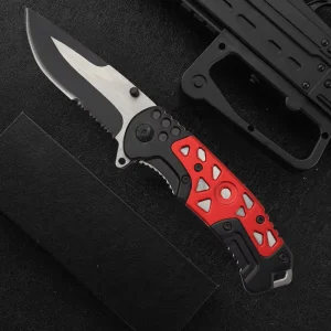 Heavy Duty Tactical Knife 21cm Large Folding Knife 3Cr13 Stainless Steel Blade EDC Hunting Self Defense Knife Red Handle