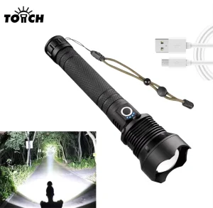 High Efficiency Zoomable LED Flashlight Type C Rechargeable Professional Search Rescue Tactical Patrol Outdoor Flashlights