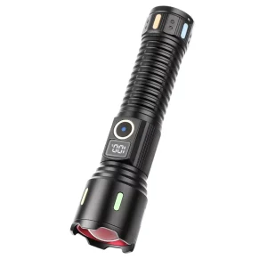 High Lumen High Power Rechargeable Tactical Flashlight Aluminum White Laser Reflective Strips Digital Display Camping Torch