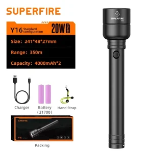 High Power Bright Flashlight Waterproof Aluminum Alloy Rechargeable Y16 Flashlight with Hidden Charging