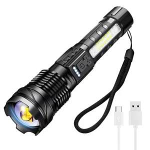High Power Flashlight LED Zoom Focus Power Display Handheld Torch Type C Rechargeable Flash Light for Camping