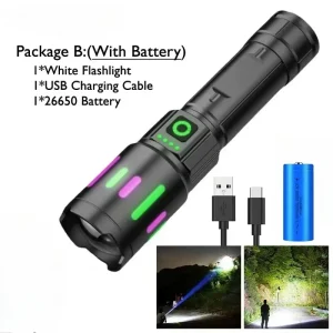High Power Led Flashlights Long Shot Zoom Super Bright Flashlight Led USB Rechargeable Torch Light for Camping