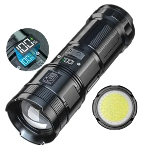 High Power P90 LED Display+COB Tail Light Built in 3 * 18650 Battery Rechargeable USB Night Fishing Camping Flashlight