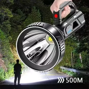 High Power Ultra Bright LED Flashlight for Outdoor Camping Strong Charging ABS Body Patrol Mine Searchlight with DC Power Source
