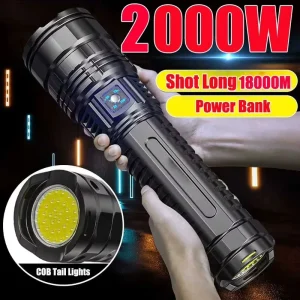 High-Power White Laser Zoomable LED Flashlight Long-Range Patrol Spotlight Power Bank Outdoor Adventure Rescue COB Torch