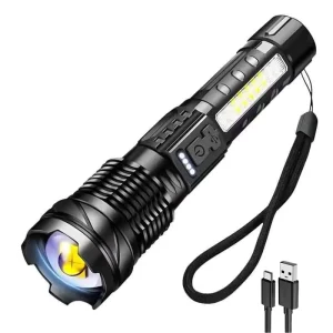 High Power Zoomable Rechargeable Flashlight with Display Waterproof Tactical for Outdoor
