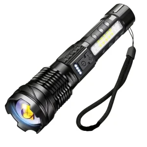 High Strong Power LED Flashlights Tactical Emergency Spotlights Telescopic Zoom Built-in Battery USB Rechargeable Camping Torch