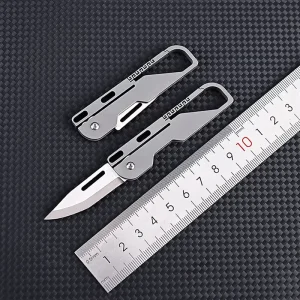 Hollow Titanium Mini EDC Knife with D2 Steel Blade Portable Box Utility Keychain Knife for Daily Office Carry