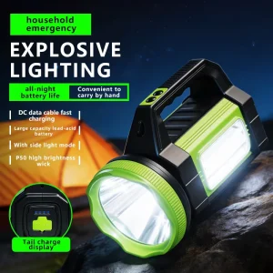 IP54 Waterproof Plastic LED 6000K Daylight Outdoor Camping Rechargeable Battery Searchlight Side Lights