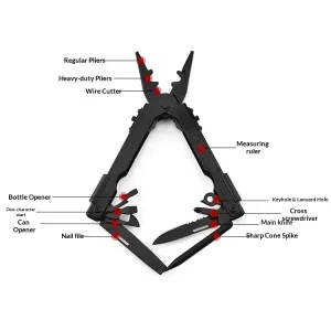 Industrial Stainless Steel Blackened Outdoor DIY Folding Mini Multifunctional Pliers 15 in 1 Multitool Combination Blade