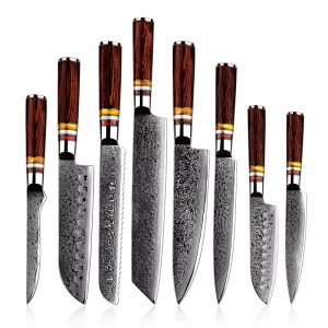 Japanese Damascus Kitchen Knife Set 67 Layers Damascus Steel Santoku Boning Kiritsuke Cleaver Utility Chef Knives Set