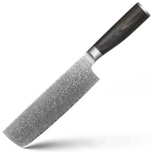 Japanese Nakiri Knife 7 Inch 67 Layer Damascus Steel With Pakka Wood Handle