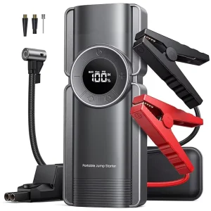 Jump Starter with Air Compressor 150PSI Portable Car Battery Tire Inflators with Auto Shutoff Air Inflator Emergency LED Light