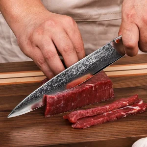 KEEMAKE 8 Inch 67 Layers Damascus Steel Blade Carving Slicing Knife with G10 Handle