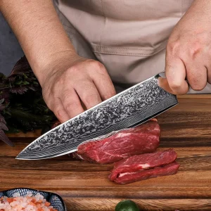 KEEMAKE 8 Inch 67 Layers Damascus Steel Blade Kitchen Chef Knife with G10 Handle for Kitchen Cutting Foods