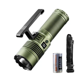 LED Flashlight 5000LM 1500M Range Digital Power Display 46950 Battery Aviation Aluminum Fixed Focus Handheld Searchlight