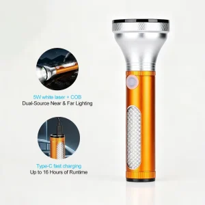 LED White Laser Flashlight 5W USB C Charging COB Floodlight 400mAh Pocket Water Resistant Safety Night Walking Emergency Torch
