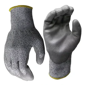 Level 5 CE EN388 13G HPPE Glass Fiber Liner Gloves with PU Palm Coating for Construction Work