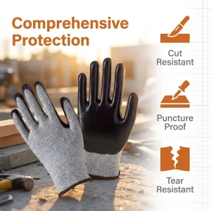 Level 5 Cut Resistant 13G HPPE Glass Fiber Sandy Nitrile Coated Knit Wrist Durable Work Gloves Construction Power Machinery OEM
