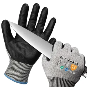 Level 5 Cut-Resistant HPPE Work Gloves with Tear-Resistant Construction and Nitrile Microfoam Coating