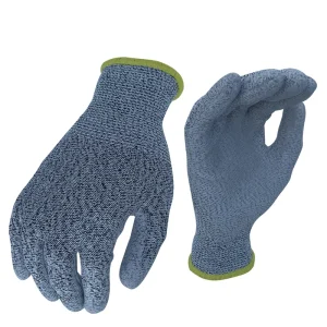 Level 5 Cut-Resistant HPPE and Glass Fiber Knit Gloves with PU Coating and Wrist Cuff
