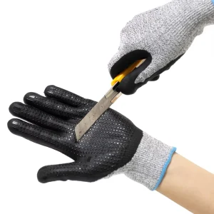 Level 5 HPPE Textured Nitrile Coated Cut Resistant Safety Gloves CE EN388 Certified Waterproof