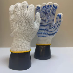 Lightweight Blue Dotted Cotton Safety Work Gloves for Construction and Slippery Pipe Handling