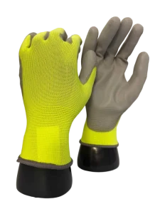 Lightweight High Dexterity Grey PU Work Gloves Fluorescent Yellow Liner Multicolor Elastic Cuff for Cleanroom Use