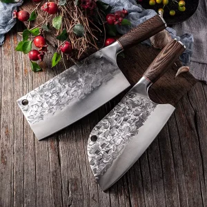 Longquan Hammer Pattern Cleaver Knife Hand Forged Stainless Steel Cutting Tool for Household Kitchen Use Inspired Old Chinese