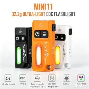 MINI11 750 Lumens Rechargeable Waterproof EDC Flashlight Type C Keychain LED Torch Magnetic Base RGB Side Light
