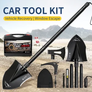 MT 49 Car Multi tool Shovel Kit Carbon Steel Folding Camping Shovel with Axe Pickaxe Torch Outdoor EDC Trenching Tool
