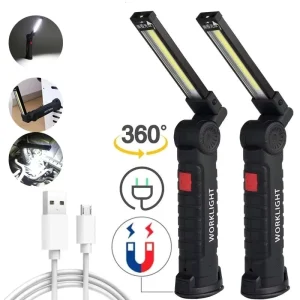 Magnetic LED Flashlight USB Rechargeable Work Inspection Light 5 Modes Torch COB Hanging Hook Lamp With USB Cable
