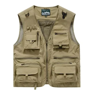 Men Casual Outdoor Multi-Pocket Tactical Vest with Zipper Quick Dry Fishing Workwear Utility OEM