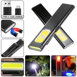 Mini COB Portable Outdoor Type C Rechargeable LED Torch EDC Magnetic Work Pocket Flashlight Clip Floodlight Warning Light
