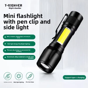 Mini Portable Strong Light Rechargeable Long-Range Zoom Pen Holder Aluminum Alloy Flashlight Durable Camping Torch Lights