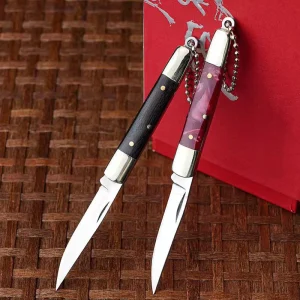 Mini Stainless Steel Brass Black Small Knife Wooden Resin Handle Folding Knife Outdoor Household Portable Cutting Tool