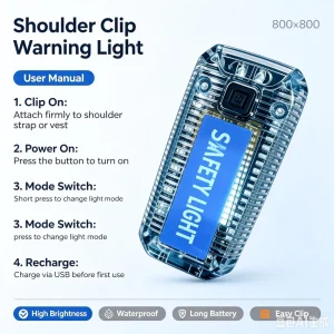 Multi Function LED Shoulder Warning Light Clip Rechargeable Red Blue Strobe Flashlight Torch Traffic Safety Lamp
