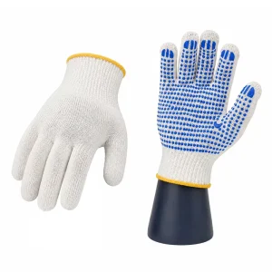 Multi Purpose Cotton String Knit Safety Work Gloves With Single Side PVC Dots Anti Skid Protective Gear For General Handling