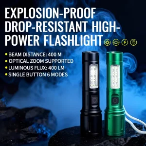 Multi function Aluminum LED Flashlight Zoomable COB Side Light Red Warning Flood Light for Camping Emergency