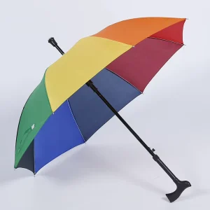 Multicolor 2 in 1 Straight Umbrella Walking Stick with Polyester Auto Open Non Slip Tips 105cm Diameter for Elderly