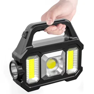 Multifunction Emergency Power Supply Searchlight Flashlight Rechargeable COB Silver Portable Outdoor Solar LED Camping Lamp