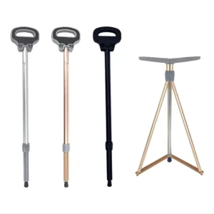 Multifunctional Adjustable With Two Handles Aluminium Walking Cane Elderly Foldable Walking Stick