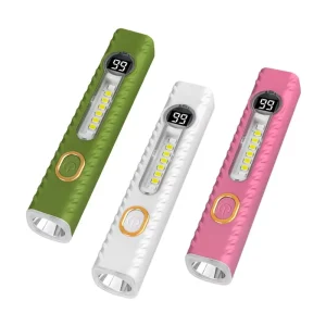 Multifunctional Mini LED Flashlight Type C Rechargeable Tactical Torch with Digital Power Display & Red Blue Signal Light
