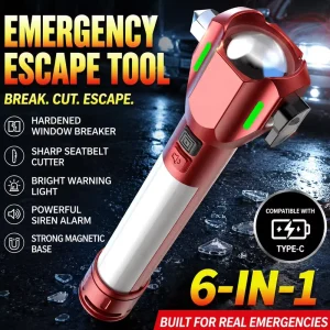 Multifunctional White Laser Flashlight Safety Hammer Torch with Compass Magnet SOS Alarm Car Escape Window Breaker Flashlight