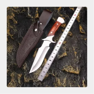 New Design Wooden Carbon Steel Outdoor Hunting Knives With Leather Sheath Fixed Blade Knife