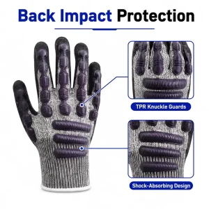 Nitrile Anti-Impact Knit Wrist Work Gloves with Anti-Vibration Cut Level ANSI A3 for Metal Fabrication