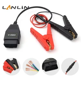 OBD2 16Pin Cable with 2 Alligator Clips Vehicle Battery Replacement Tool for Car ECU Emergency Power Supply